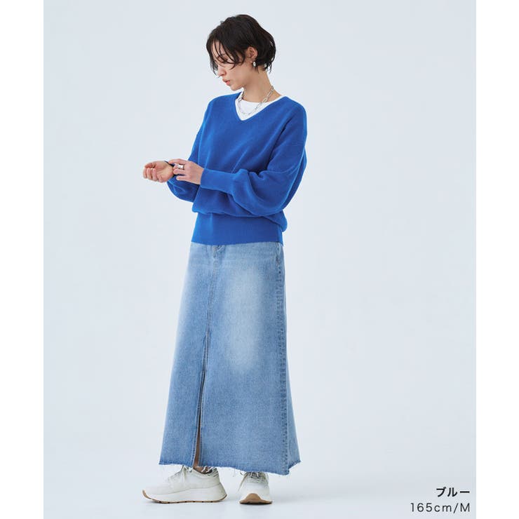 綿100％Vネックニット ニット コットン100[品番：PRTW0004101