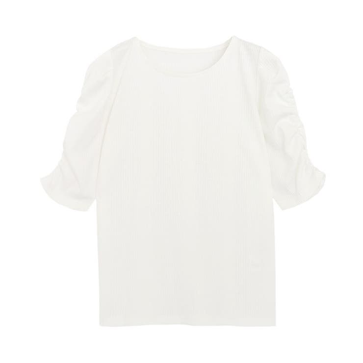 オフホワイト | ランダムテレコギャザースリーブTシャツ Tシャツ カットソー | Pierrot