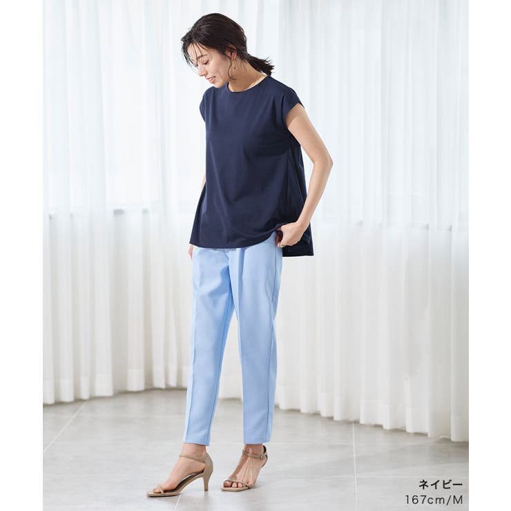 [接触冷感]フレンチスリーブカットソー 接触冷感フレンチスリーブAラインTシャツ Tシャツ カットソー