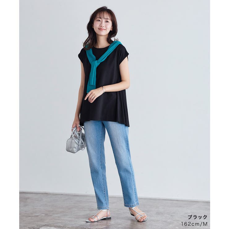 45R Aライン フレア コットン Tシャツ セール】シルキーコットンAラインフレアTシャツ(504667033