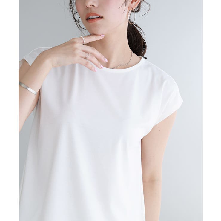 [接触冷感]フレンチスリーブカットソー 接触冷感フレンチスリーブAラインTシャツ Tシャツ カットソー