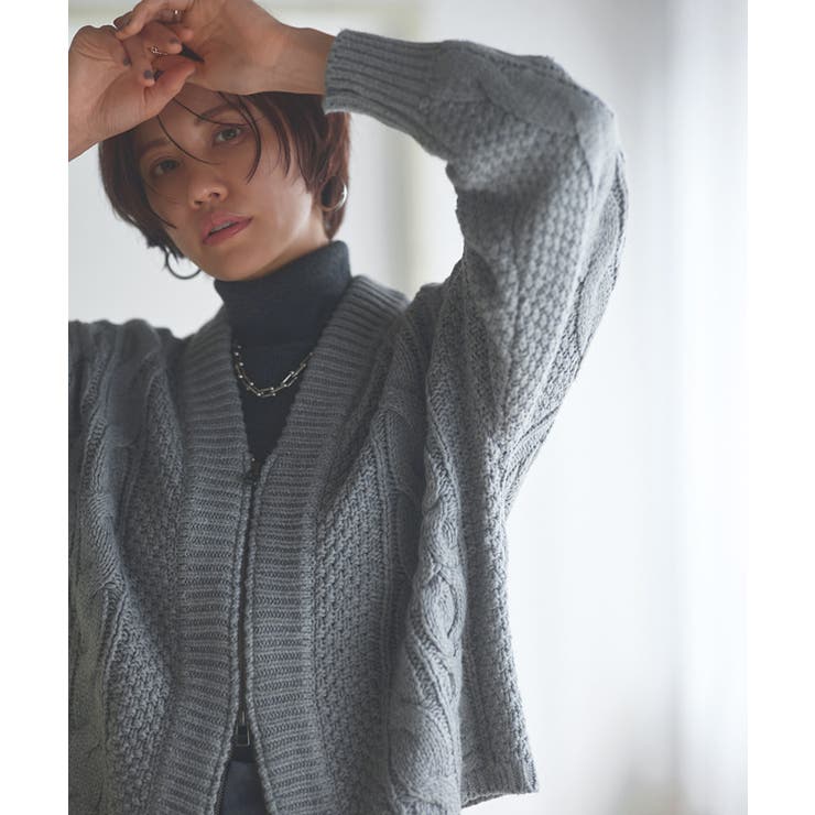 杢グレー | [RASW]ウール混ケーブルジップカーディガン カーディガン ジップ | Pierrot
