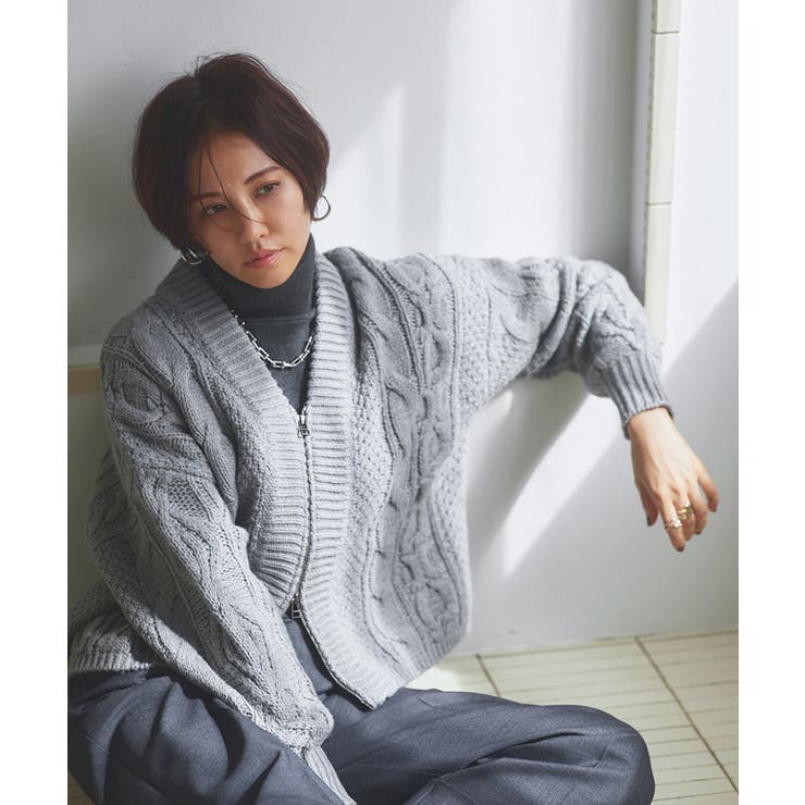 薄い黄色 ジッパーカーディガン ケーブル編み ニューヨーカー カシミヤ