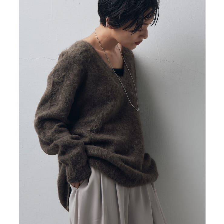 Vネックアルパカシャギーニット ニット シャギー[品番：PRTW0004563