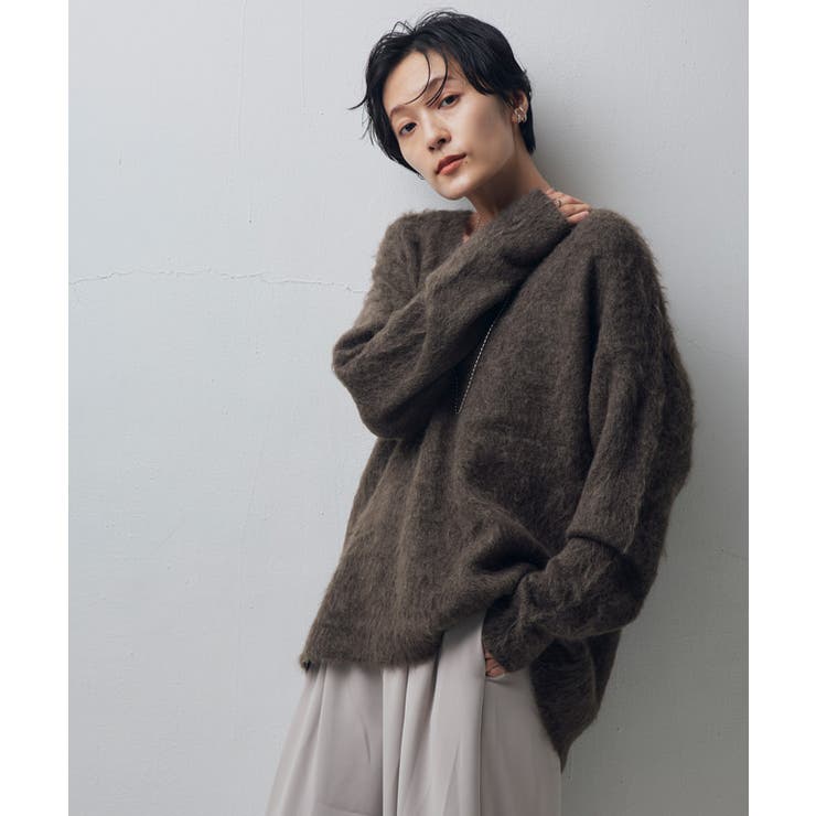 Vネックアルパカシャギーニット ニット シャギー[品番：PRTW0004563