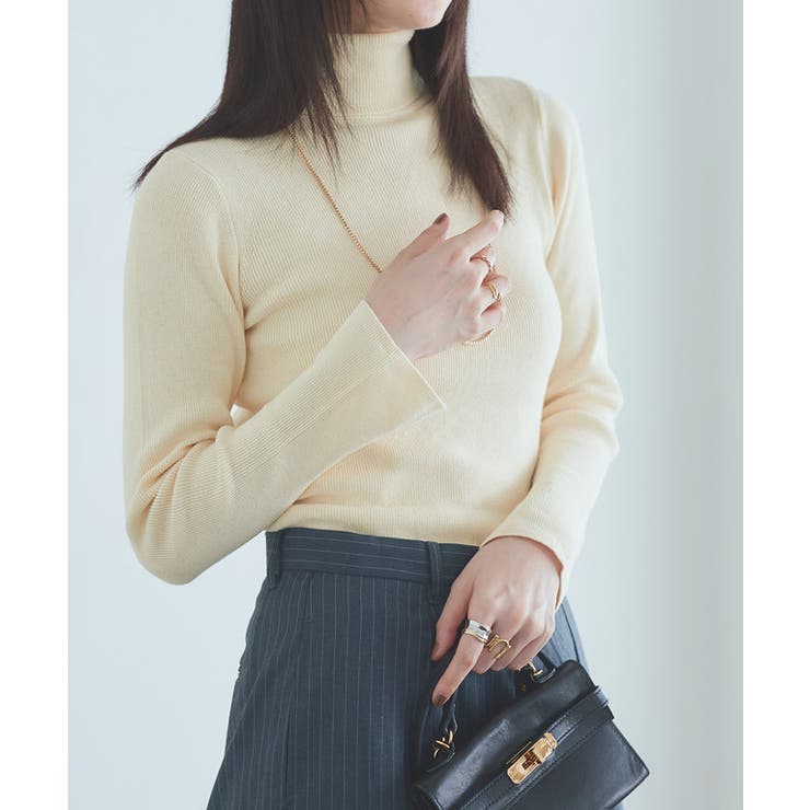 アイボリー | [RASW]綿シルクタートルネックニット ニット タートルネック | Pierrot