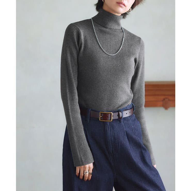 杢チャコール | [RASW]綿シルクタートルネックニット ニット タートルネック | Pierrot