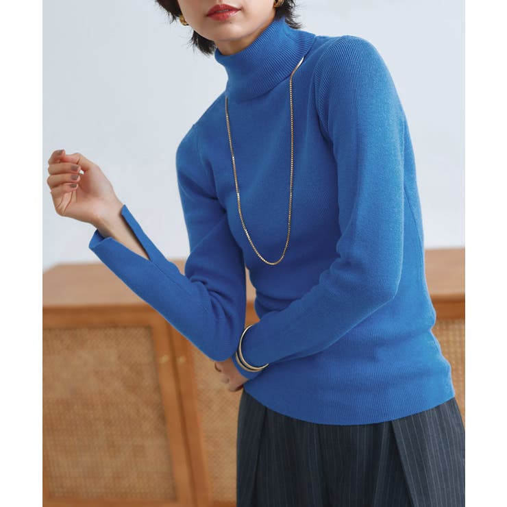 ブルー | [RASW]綿シルクタートルネックニット ニット タートルネック | Pierrot