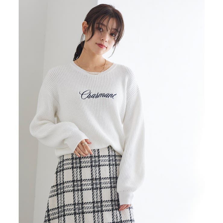 オフホワイト | 刺繍ロゴニット ニット 刺繍 | Pierrot