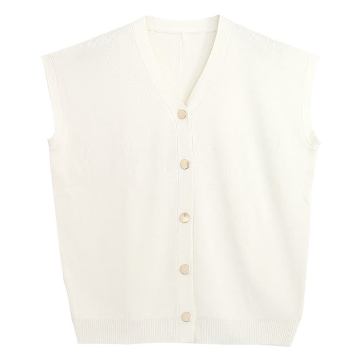 アイボリー | リネンタッチゴールドボタンVネックニットベスト ベスト ニット | Pierrot