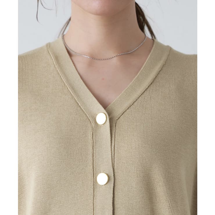 リネンタッチゴールドボタンVネックニットベスト ベスト ニット | Pierrot | 詳細画像3 