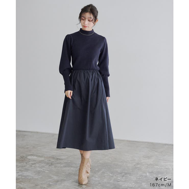 定番人気！ 40 N°21 水色 異素材 ノースリーブ ワンピース ドレス ノースリーブ ワンピース