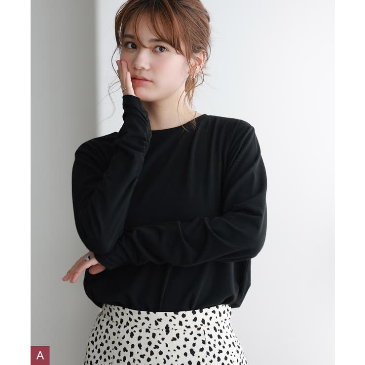 ブラック | 【袖くしゅ 指穴袖】ネック 袖が選べるデザインカットソー | Pierrot