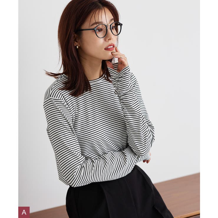 オフホワイト×ブラック | 【袖くしゅ 指穴袖】ネック 袖が選べるデザインカットソー | Pierrot