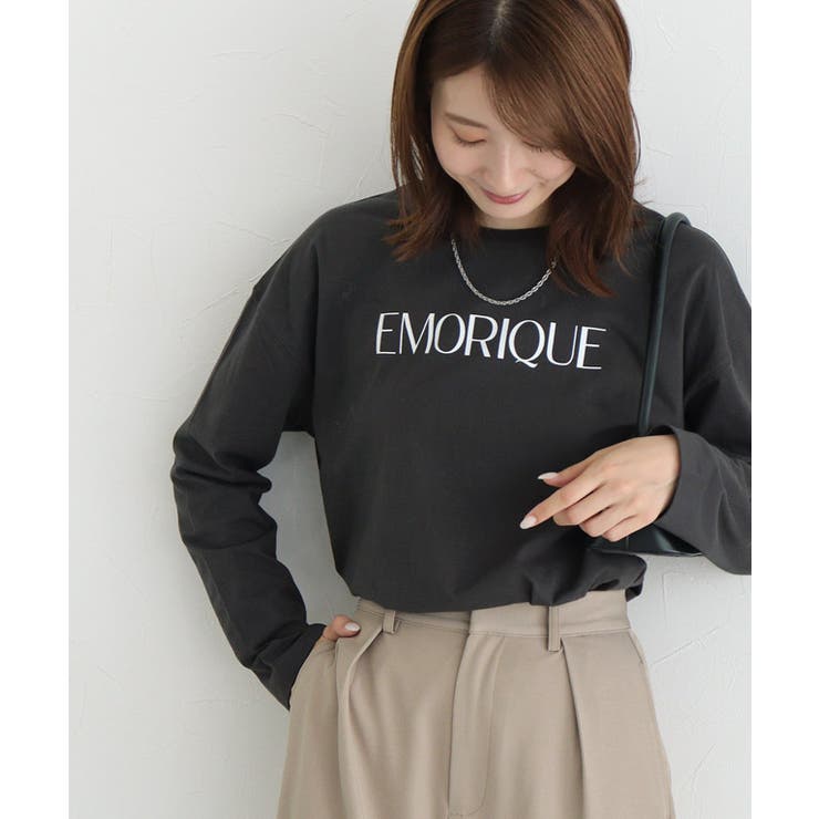 B/チャコール×オフホワイト | ロゴロングスリーブTシャツ Tシャツ カットソー | Pierrot