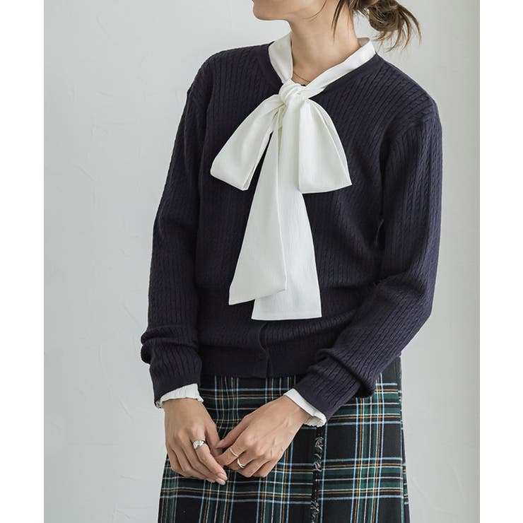 ネイビー | ケーブルニットカーディガン カーディガン ニット | Pierrot