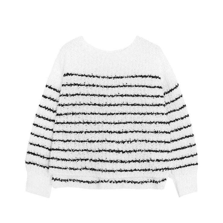 オフホワイト×ブラック | リボンヤーンボートネックニット ニット ボートネック | Pierrot