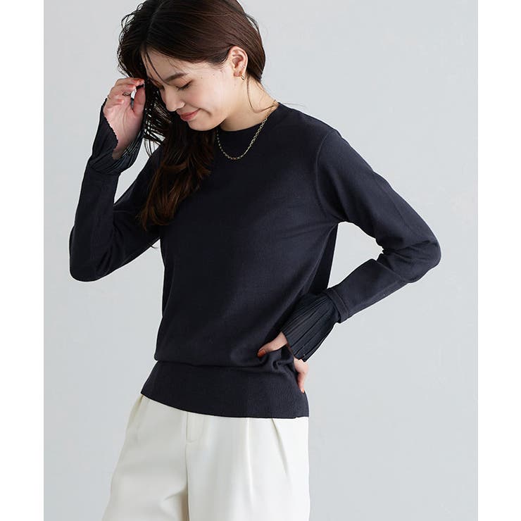 ネイビー×ネイビー | 袖プリーツニット ニット 袖プリーツ | Pierrot