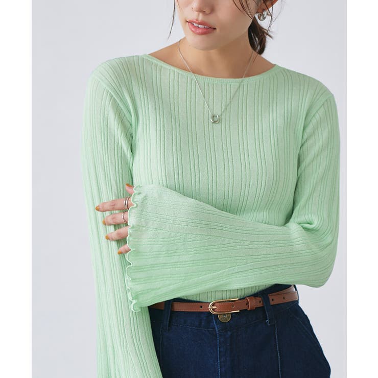 ミント | シアーフレアスリーブリブニット リブニット シアー | Pierrot