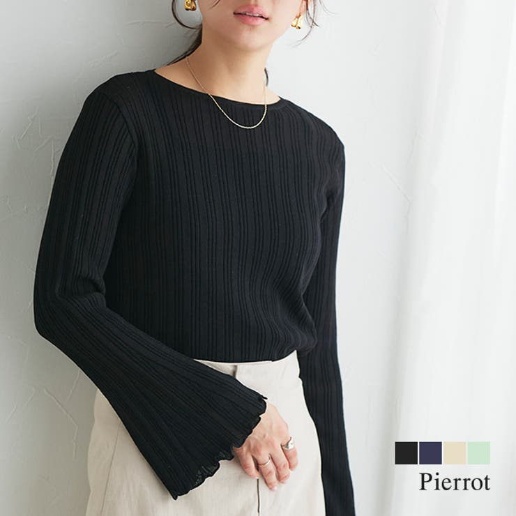 シアーフレアスリーブリブニット リブニット シアー | Pierrot | 詳細画像1 
