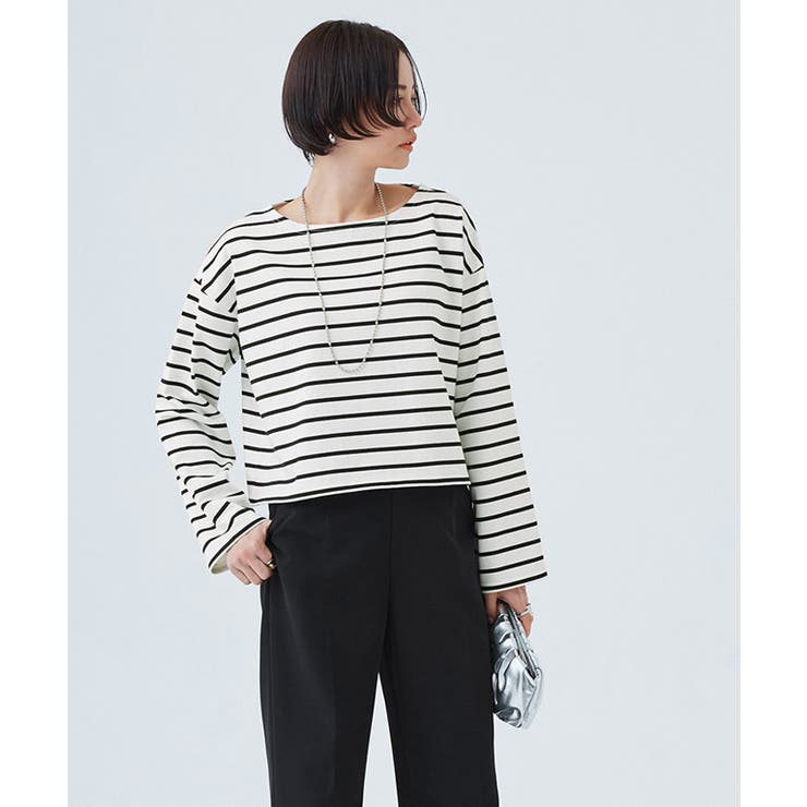 綿100%ボーダークロップドロンT ロンT クロップド丈 | Pierrot | 詳細画像19 