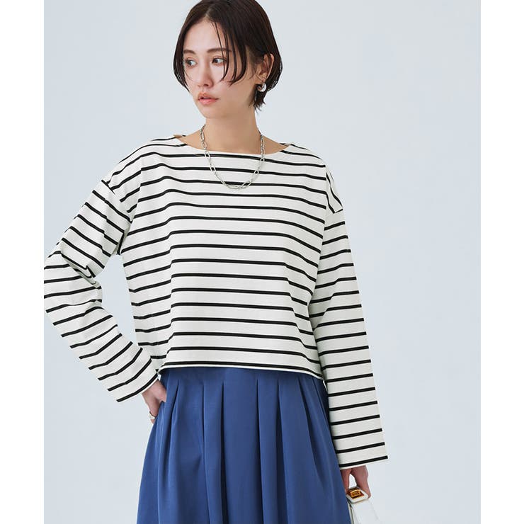 綿100%ボーダークロップドロンT ロンT クロップド丈 | Pierrot | 詳細画像24 