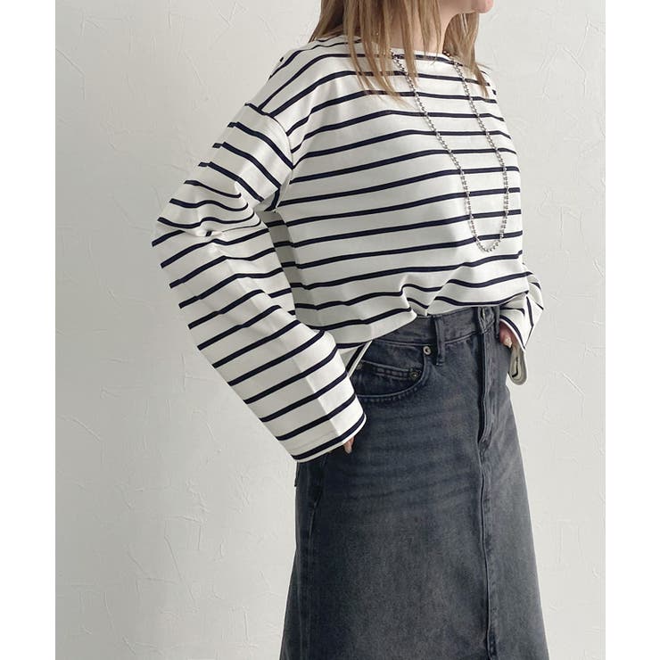 綿100%ボーダークロップドロンT ロンT クロップド丈 | Pierrot | 詳細画像26 