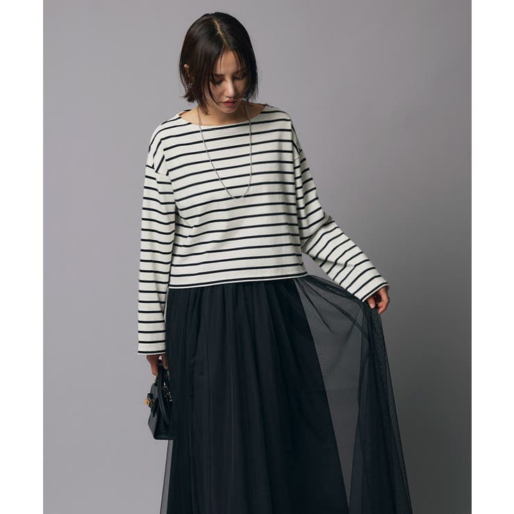 綿100%ボーダークロップドロンT ロンT クロップド丈 | Pierrot | 詳細画像17 