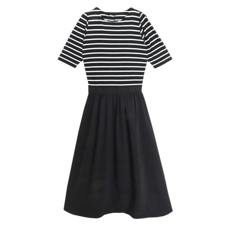 ボーダー×ブラック | パール付きドッキングワンピース ワンピース パール | Pierrot