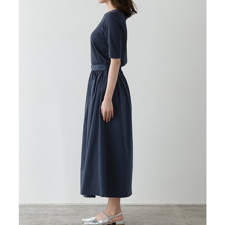 Lace Ladies ドレス プチハイネック レース ドッキング ロング