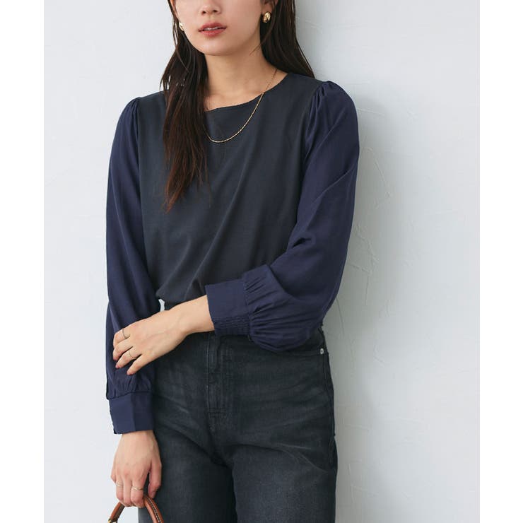 ネイビー | ドッキングスリーブカットソー カットソー ドッキングスリーブ | Pierrot