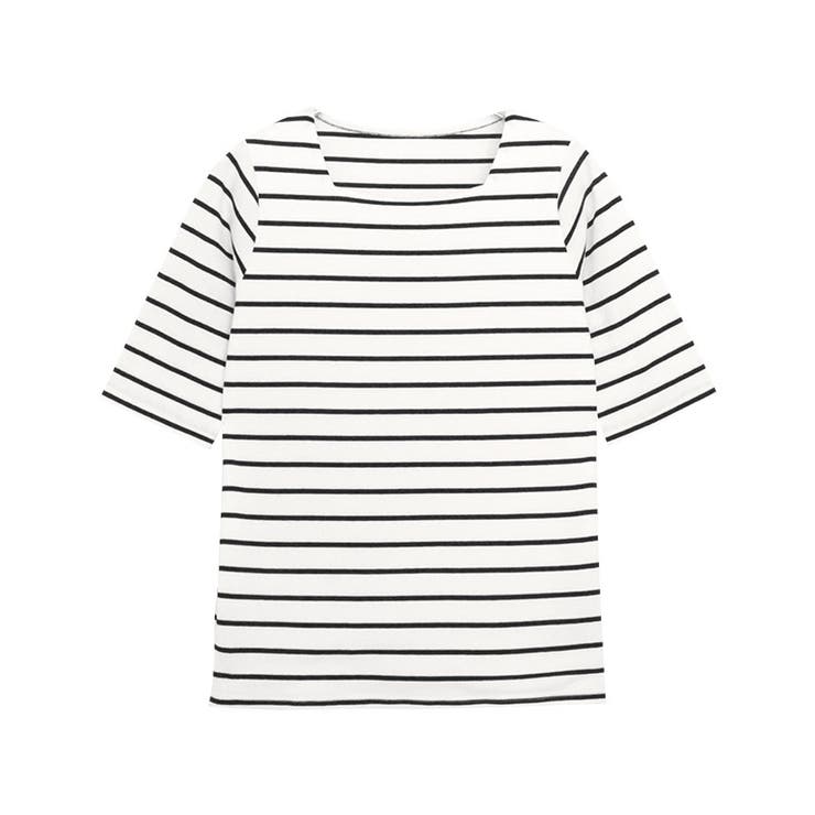 オフホワイト×ブラック | 選べるネック5分袖テレコリブカットソー カットソー リブ | Pierrot