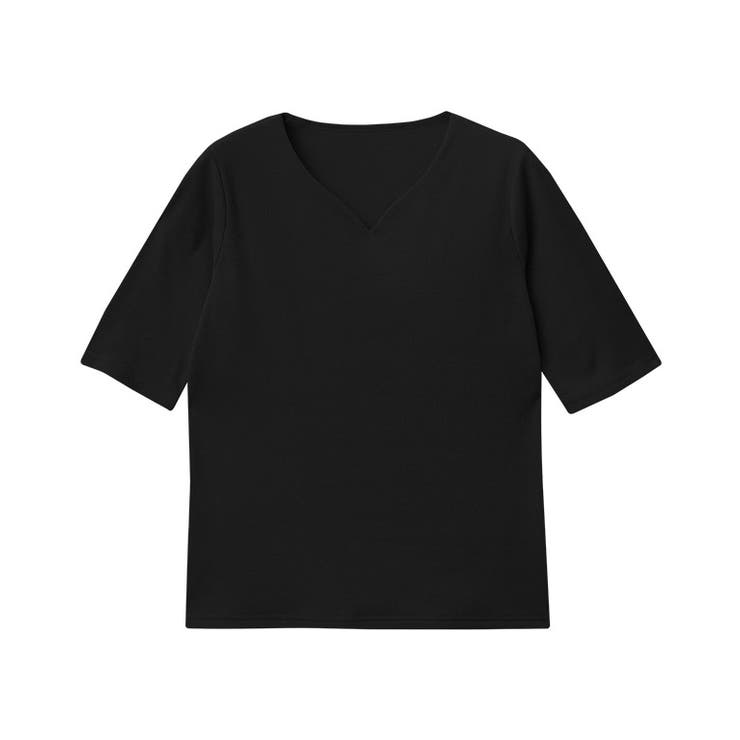 ブラック | 選べるネック5分袖テレコリブカットソー カットソー リブ | Pierrot