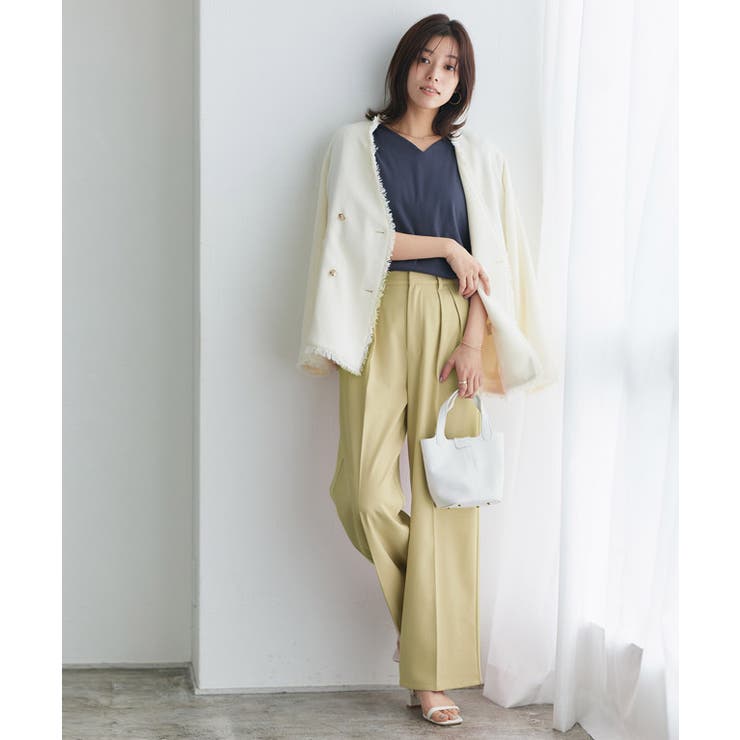 ネイビー | 選べるネック5分袖テレコリブカットソー カットソー リブ | Pierrot