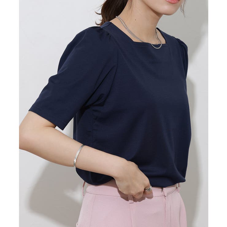 tシャツ 「接触冷感」ギャザースリーブカットソー レディース 接触冷感/UVカット】ギャザーネックフレアスリーブトップス