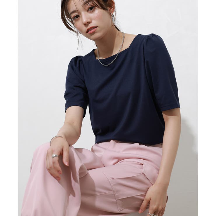 接触冷感スクエアネックパフスリーブTシャツ Ｔシャツ 接触冷感 | Pierrot | 詳細画像25 