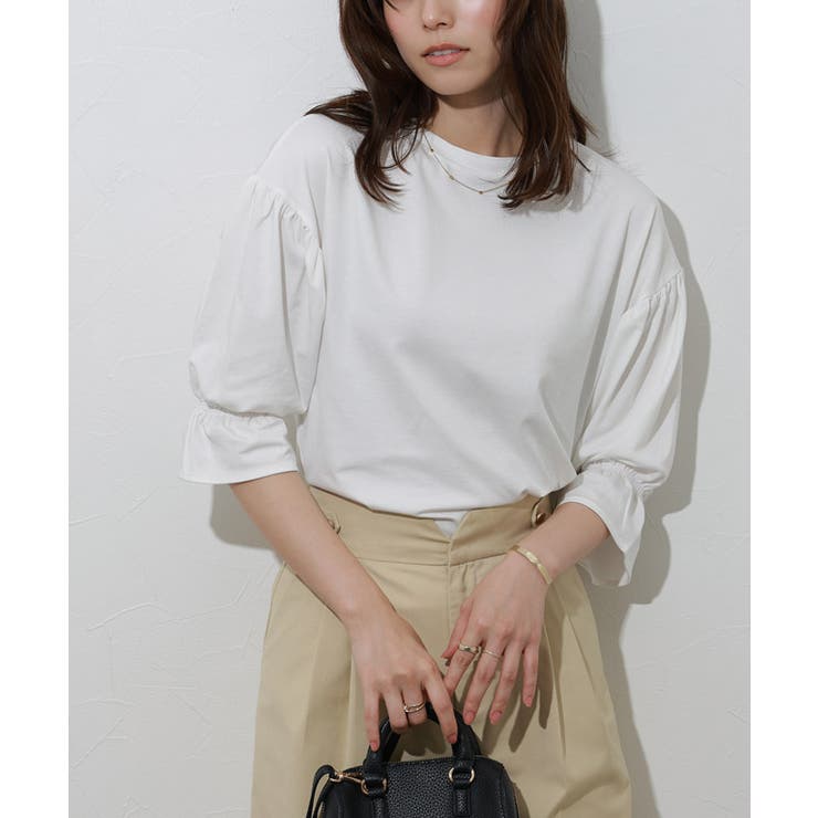オフホワイト | 接触冷感キャンディスリーブTシャツ UVカットＴシャツ キャンディ袖 | Pierrot