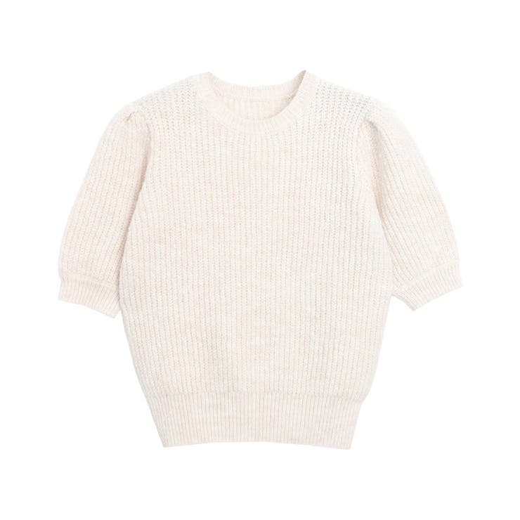 杢オフホワイト | ウール混パフスリーブニット ニット ウール混 | Pierrot
