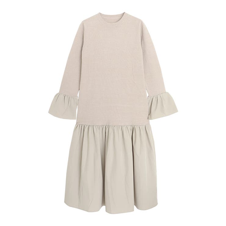 グレージュ | 異素材ドッキングニットワンピース ワンピース ニット | Pierrot