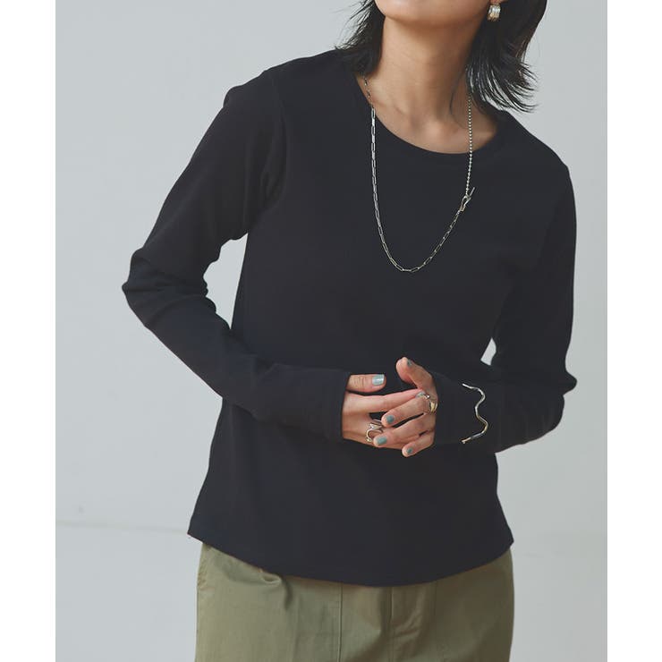 ブラック | 機能付きテレコUネックカットソー カットソー テレコ | Pierrot