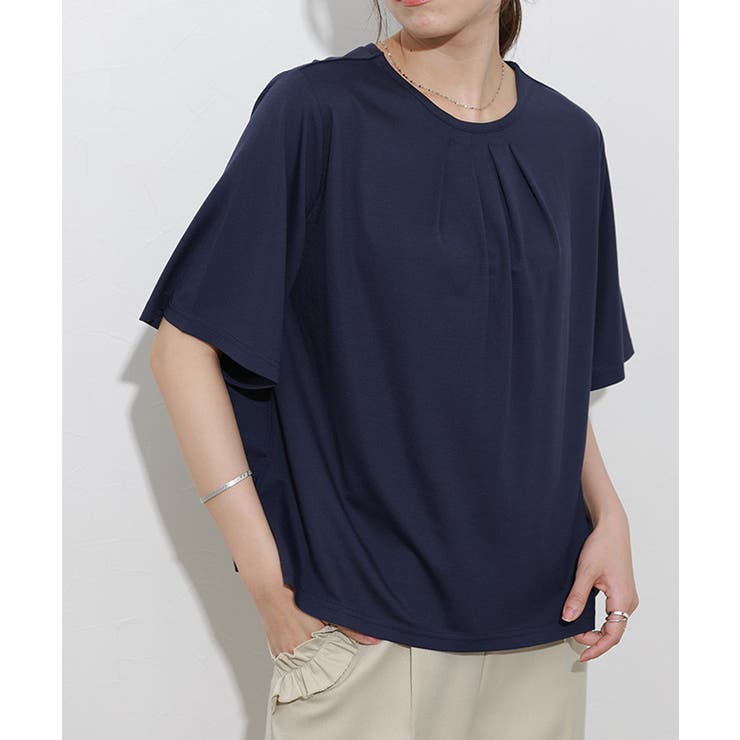 ネイビー | 接触冷感セミフレアスリーブTシャツ Ｔシャツ セミフレア袖 | Pierrot