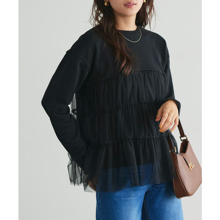 ブラック | チュールティアードスウェット スウェット プルオーバー | Pierrot