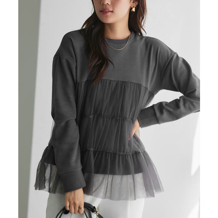 チャコール | チュールティアードスウェット スウェット プルオーバー | Pierrot