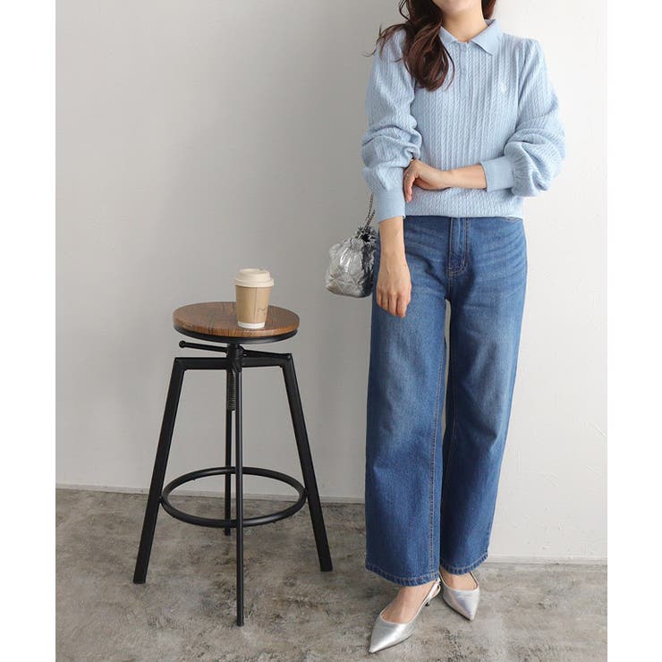 美品 PoloJeans ポロジーンズ ケーブルニットセーター 67RL L