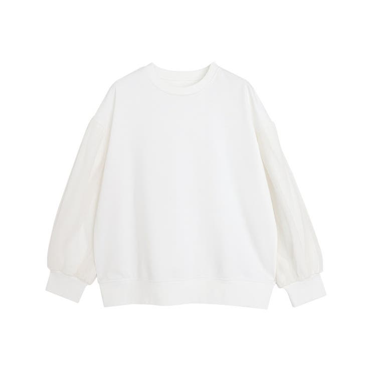 オフホワイト×オフホワイト | チュールスリーブスウェット スウェット チュール袖 | Pierrot