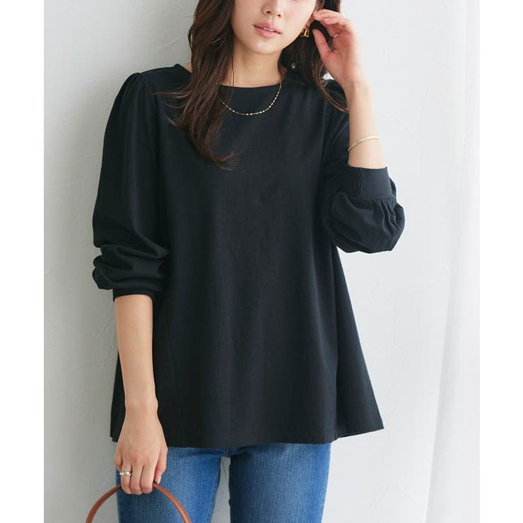 ブラック | パフフレアコットンロングスリーブTシャツ Tシャツ 綿100％ | Pierrot