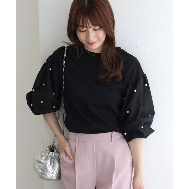袖パールデザイントップス カットソー ポンチ素材 | Pierrot | 詳細画像13 