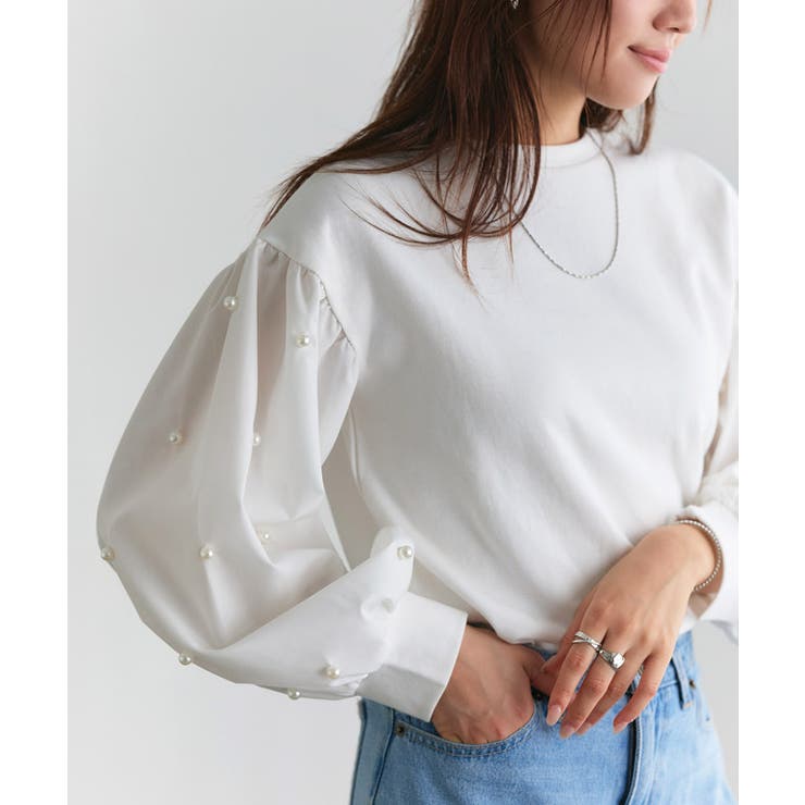 袖パールデザイントップス カットソー ポンチ素材 | Pierrot | 詳細画像25 