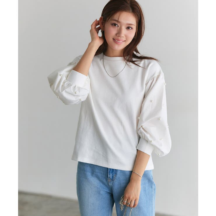 袖パールデザイントップス カットソー ポンチ素材 | Pierrot | 詳細画像30 