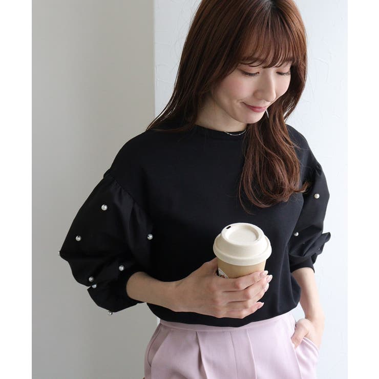 袖パールデザイントップス カットソー ポンチ素材 | Pierrot | 詳細画像15 